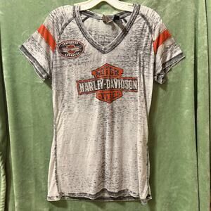Harley-Davidson Burnout Rhinestone Logo Tee – Women’s L